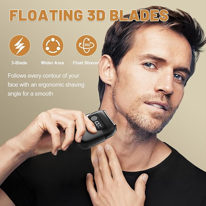 Electric Foil Shavers for Men Upgraded Mini Electric Razor with 3 Floating Blades LED Display USB-C Fast Rechargeable Portable Electric Shavers for Beard/Face