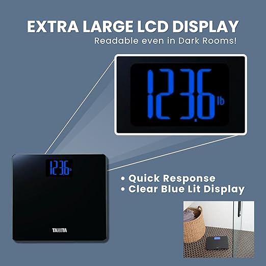 Tanita HD-366 Digital Weight Scale - 440 lbs Capacity - Japan Technology Accurate Digital Weight Scale - Step On Operation Stylish Design with Reverse Blue Lit LCD Display &amp 8mm Thick Tempered Gl