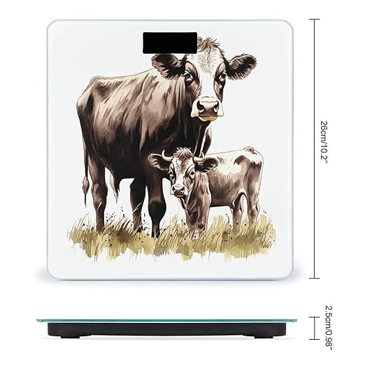 Cow Painting Digital Bathroom Scale for Body Weight Weighing Scale with Backlit LCD Display High Precision Measurements &amp Measures Weight Up to 180kg