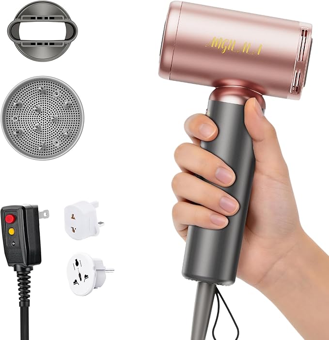 Dual Voltage(100~250V) Travel Mini Hair Dryer with European Plug Adapter for International Travel 110000 RPM High-Speed Portable Hair Dryer with Concentrator Nozzles