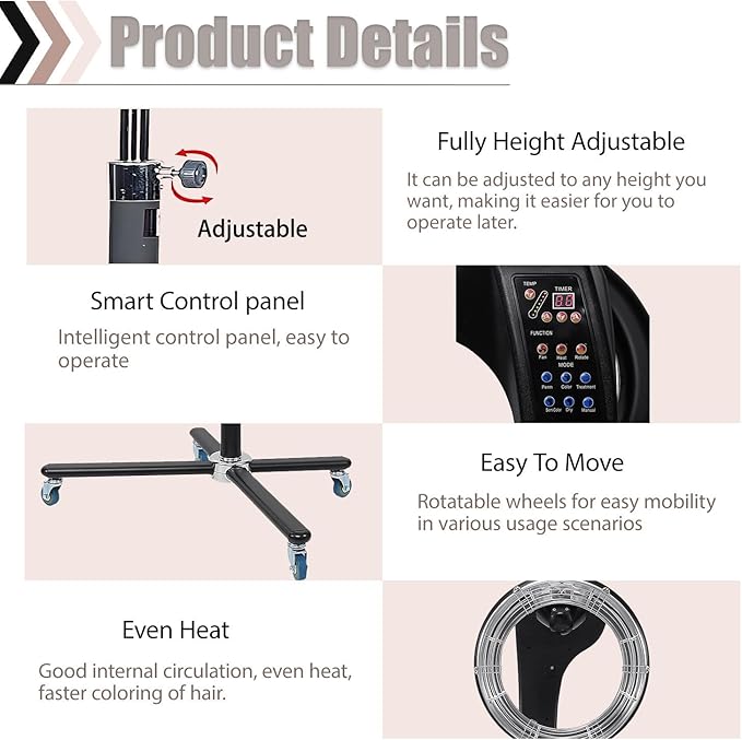 Salon Orbiting Hair DryerProfessional Blow DryersDigital Control Infrared Hair Color Perm ProcessorAdjustable Timer and Temperaturefor Hair Care perming Heating Baking Hanging