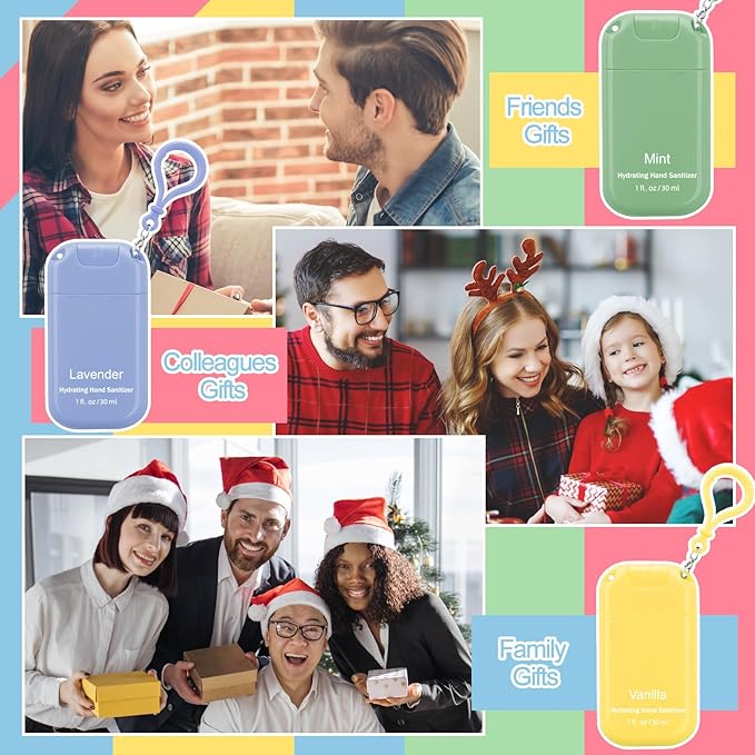 12 Pack Mini Hand Sanitizer Spray with Keychain Hand Sanitizer Mist Travel Size Bulk for Gym Purse Backpack Scented Moisturizing Hydrating Thank You Appreciation Gift for Employee Coworker Teacher