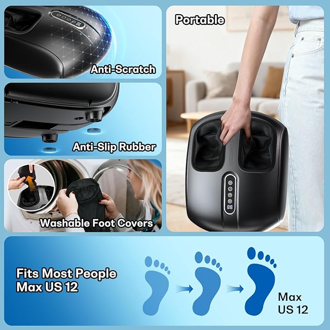 Shiatsu Feet Massager Foot Massager with Heat Deep Kneading Vibration and Air Compression for Plantar Fasciitis 2 Heat Levels Birthday Gifts for Women Mom Dad