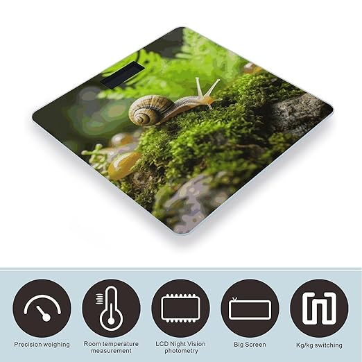Snail Crawling Scale for Body Weight Anti-Slip Digital Bathroom Scale Sturdy Toughened Glass Weighing Scales High Precision Safe Rounded Corners Smart Scales