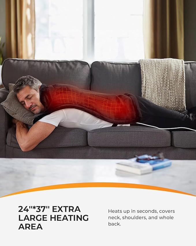 CooCoCo 37x24 Heating Pad for Neck and Shoulders and Back FSA Eligible Heat Pad for Back Pain Relief HSA Approved Full Back Heated Pad 6 Heat Settings 3 Timers Auto-Off ETL Certified