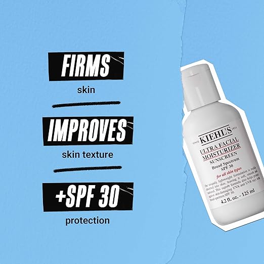 Kiehl's Ultra Facial Moisturizer with SPF 30 Hydrating Face Cream for All Skin Types UVA &amp UVB Sunscreen Protection Skin Feels Soft and Smooth with Squalane Paraben-free Fragrance-free
