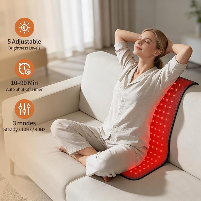 24’’ x 12’’ Red Light Therapy Belt for Body 660nm &amp 850nm Infrared Wrap with 3 Modes 5 Intensity Levels 10–90 Min Timer Adjustable LED Light for Muscle Relaxation &amp Wellness