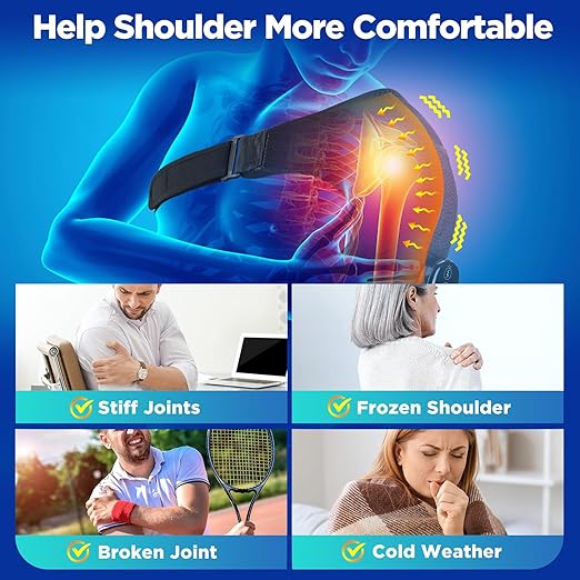 Cordless Portable Shoulder Heating Pad &amp Massager Heating Vibration Shoulder Wrap Shoulder Brace for Pain Relief Rotator Cuff Support for Men &amp Women Black