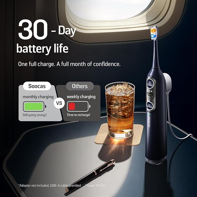 Soocas NEOS II - Electric Toothbrush with Water Flosser Sonic Electric Toothbrush for Adults Cordless Water Flosser for Travel Portable Oral Irrigator Up to 100% Plaque Removal Dark Violet