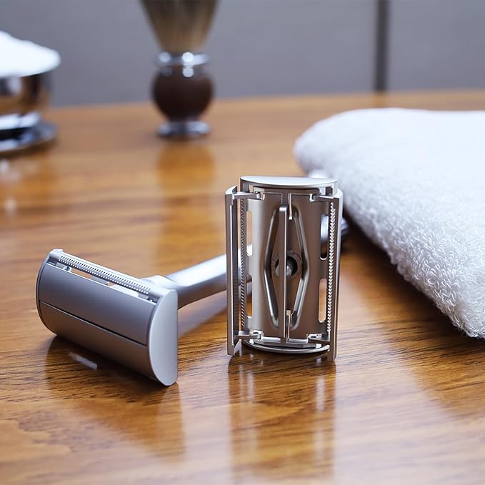 Butterfly Open Double Edge Safety Razor for Men + 10 Stainless Steel BladesBarber Grade Vintage Shaving Machine Smooth Reusable Eco-Friendly