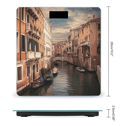 Beautiful Venice Canal View Bathroom Scale for Body Weight Bathroom Digital Electronic Weighing Scale with Back Lit LED Display Sturdy Tempered Glass Weight Watchers Scales 400lb