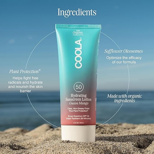 COOLA Organic Sunscreen SPF 50 Sunblock Body Lotion Dermatologist Tested Skin Care for Daily Protection Vegan and Gluten Free Guava Mango 5 Fl Oz
