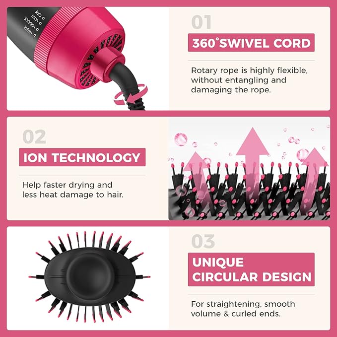 Nurifi Hair Dryer Brush Blow Dryer Brush in One 4 in 1 Hair Dryer and Styler Volumizer with Negative Ion Hot Air Brush Hair Straightener Curling Brush Oval Shape