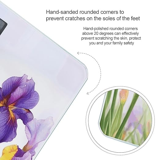 Iris Flower ButterflyScale for Body Weight with LCD High Precision Weighing Scales Fashion Sturdy Tempered Glass Weight Scales Easy-to-Read Digital Bathroom Scale for Daily 400lb