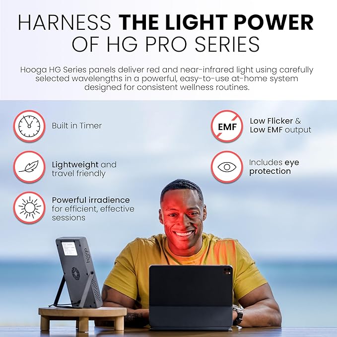 Hooga Red Light Therapy Panel Device – 660nm Red &amp 850nm Near Infrared Light Therapy LED Light Therapy Lamp for Face &amp Body 40 LEDs Timer Adjustable Stand – HG200