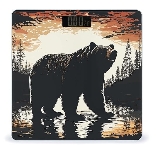 Bear Silhouette Scale for Body Weight Precision Bathroom Weighing Scales with Back Lit LCD Display Sturdy Tempered Glass Body Weight Scales Digital Bathroom Scale 400lb