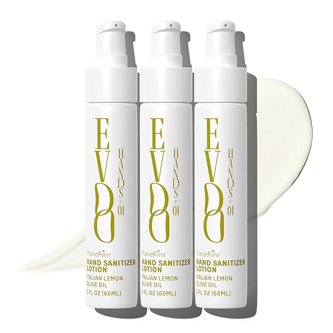 Limited Release | EVOO Skin | Lotion Hand Sanitizer | With Extra Virgin Olive Oil &amp Aloe Vera | Italian Lemon Essential Oil | Moisturizing | Non-Sticky | Rich in Vitamin E | Travel Size | 3-pack
