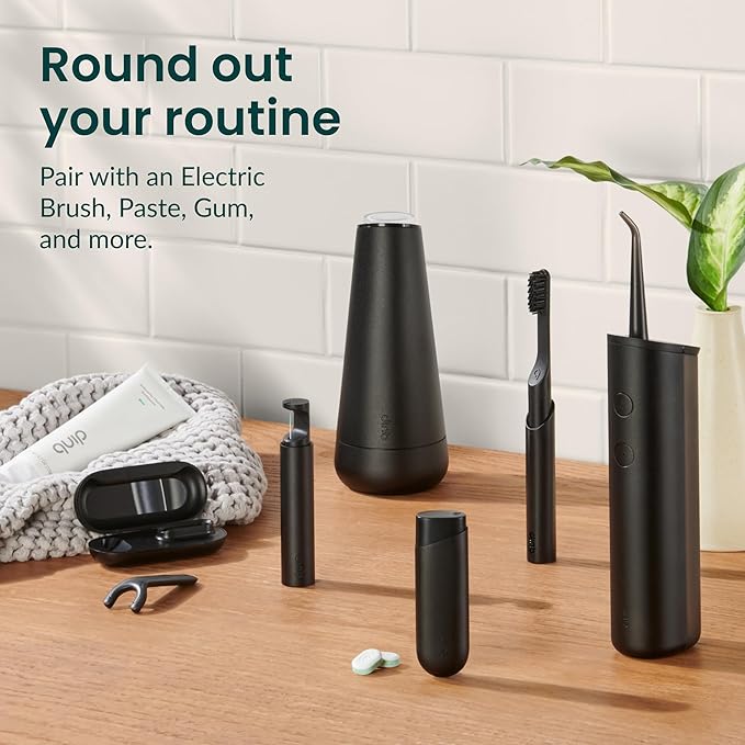 quip Water Flosser with Replacement Tip - Cordless Water Flosser with Adjustable Pressure - Teeth Cleaner Pick with 360 Degree Rotating Replaceable Tip Rechargeable Water Dental Pick - All-Black