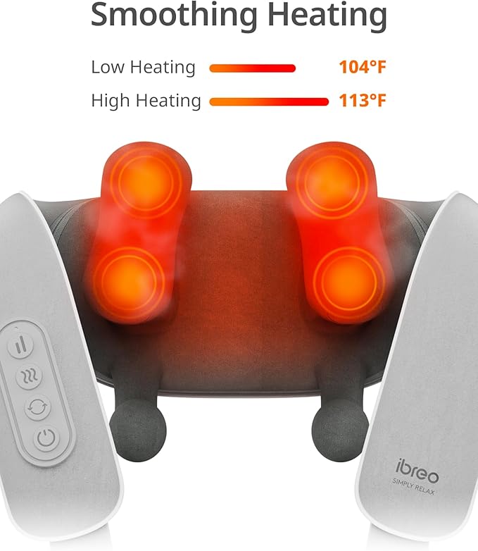 Cordless Shiatsu Neck and Back Massager with Heat 10 Mins x 12 Uses 3 Massage Modes &amp 2 Intensity Levels 3D Kneading Deep Tissue for Pain Relief Voice Prompt &amp Smart Memory Relax for Wome