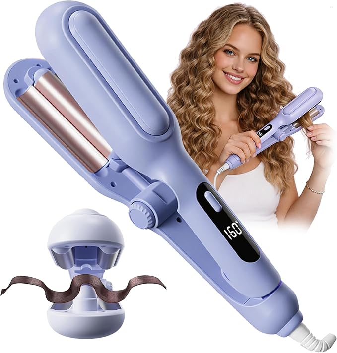 1&amp1.25 Inch Hair Crimper for Women to Adjustable Groove - Deep Waver Crimper Hair Tool - Waver Curling Iron - Anti-Scald Tech Hair Waver - Ionic Ceramic Coating for Long-LastingFast HeatingBlue