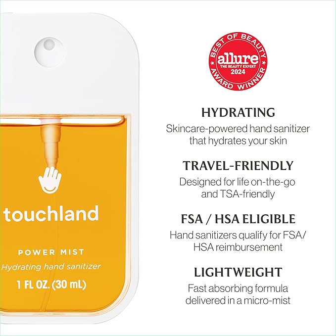 Touchland Hydrating Hand Sanitizer Spray – Tropical Trio Set (Mango Passion Beach Coco Wild Watermelon) – 3 x 1 FL OZ Travel Size Mists