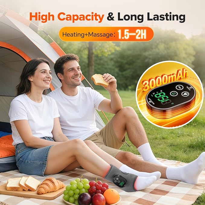 2PCS Cordless Foot Massager for Neuropathy 3000mAh Rechargeable Ankle Heating Pad with Massage for Circulation Foot Ankle Pain Relief Massager Gray