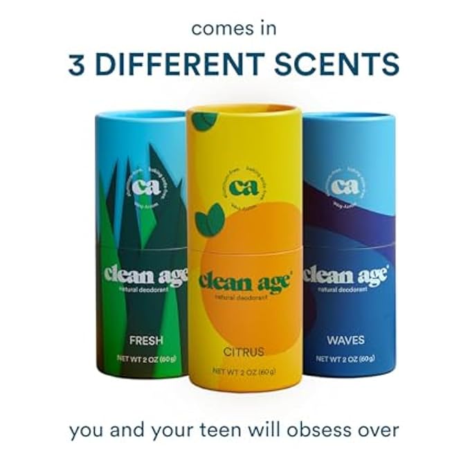 Aluminum Free Deodorant for Kids &amp Teens - 2 oz Stick (Pack of 3) - Fresh Teen Deodorant - Paraben Free - All Natural Ingredients
