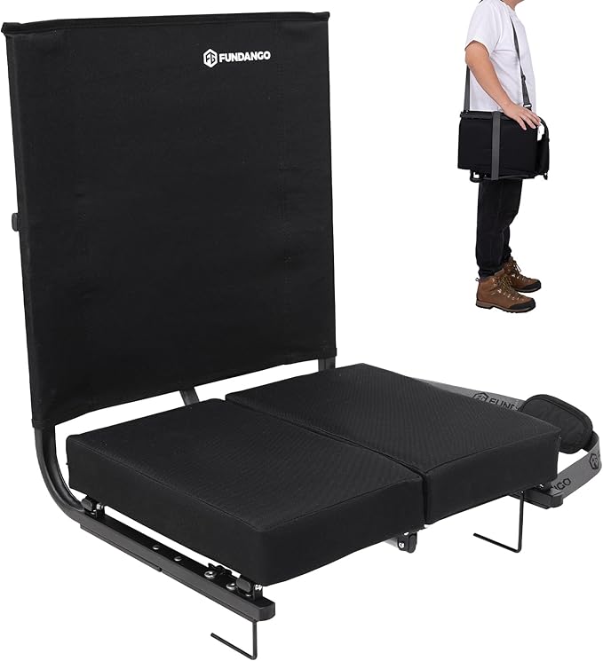 FUNDANGO Extra Wide Stadium Seats with Back Support for Adults Padded Bleacher Chairs with Back and Cushion Folding Bleacher Seats with Shoulder Strap for Football Baseball Sports