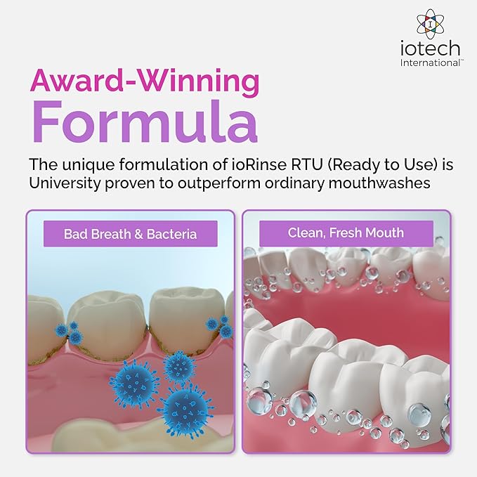 ioRinse RTU Halitosis Mouthwash for Fresh Breath Dentists' Top Choice Alcohol Free &amp Fluoride Free Molecular Iodine Oral Rinse Soft Mint Professional Clean Mouth Wash RTU Mouthwash 1L