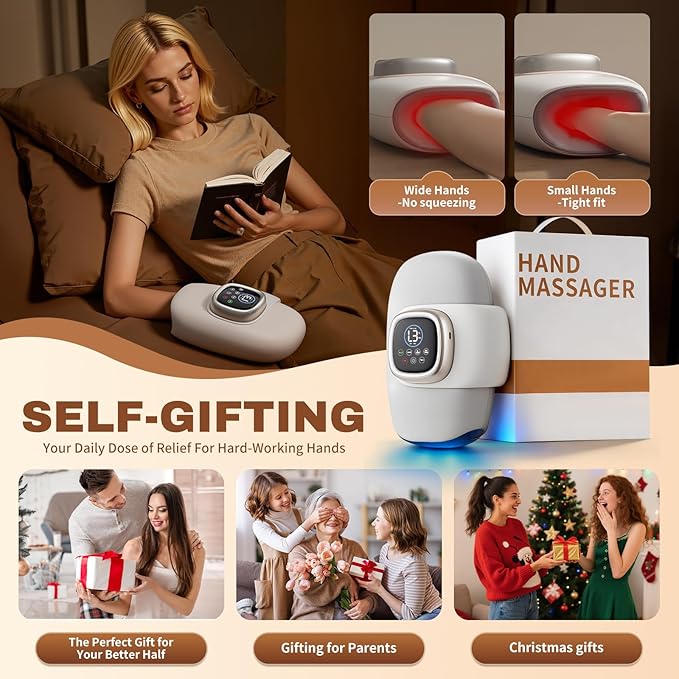 Hand Massager with Heat and Compression Cordless Electric Hand &amp Wrist Massager for Arthritis &amp Carpal Tunnel Relief 3 Modes Rechargeable – Gray