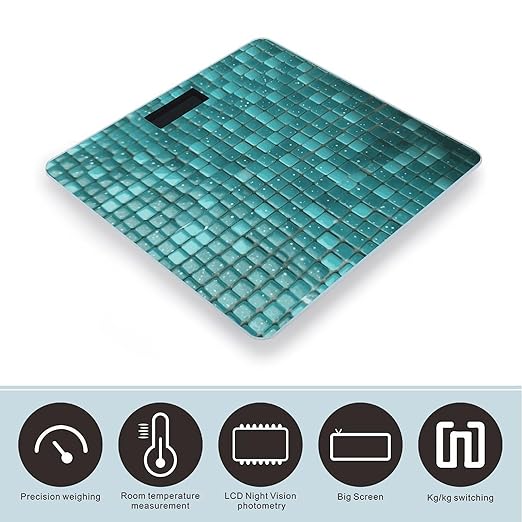 Turquoise Small Dot Tiles Scale for Body Weight Anti-Slip Digital Bathroom Scale Sturdy Toughened Glass Weighing Scales High Precision Safe Rounded Corners Smart Scales