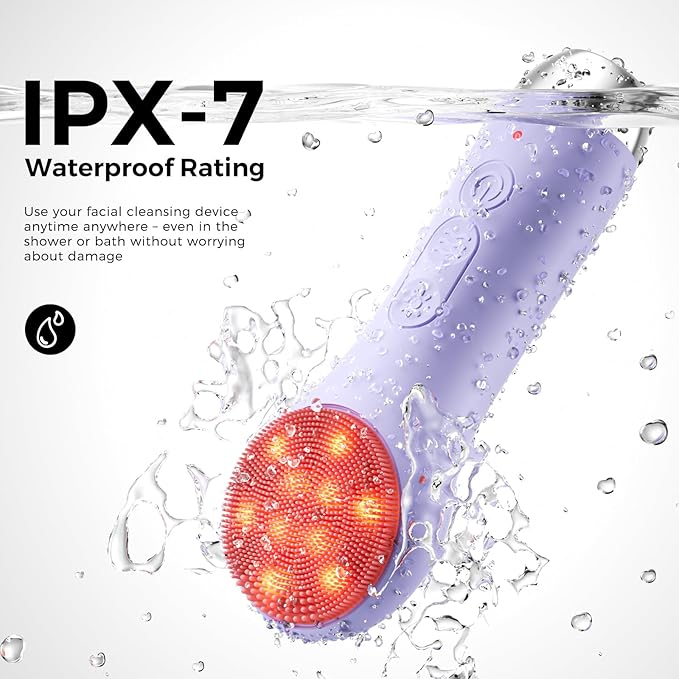 Face Scrubber Facial Cleansing Brush - Waterproof and Rechargeable Face Cleansing Brush with 4 LED Gentle Light Cleansing Exfoliating and Massaging Electric Face Scrub Brush for Men &amp Women