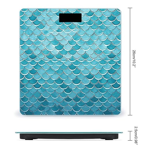 Blue Waves Squama Mermaid Scale Bathroom Scale for Body Weight LCD Display Digital Bathroom Scale Tempered Glass Bathroom Weight Scales Fashion Smart Scales for Home Bedroom 400 Lb