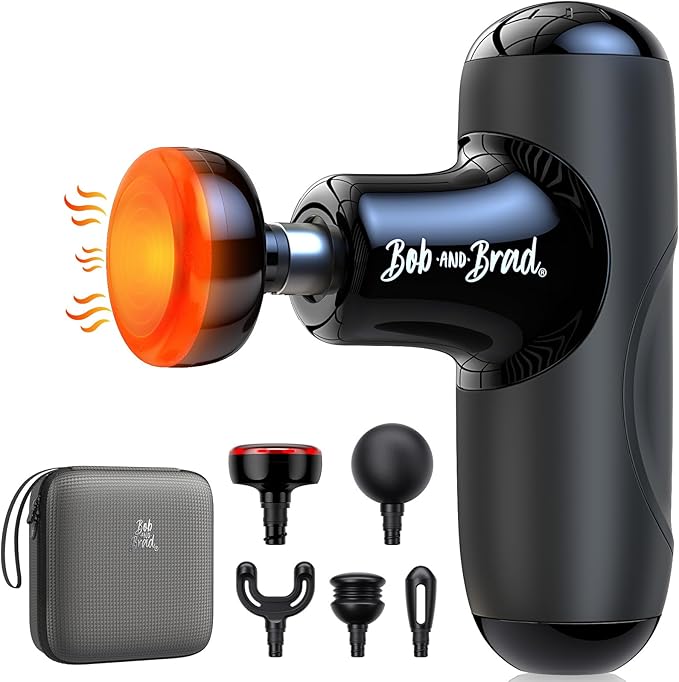 BOB AND BRAD Q2 Plus Mini Massage Gun with Heat Pocket-Sized Heated Deep Tissue Massager FSA Portable Muscle Massager Gun Ultra Small &amp Quiet Travel Massage Gun for Pain Relief HSA Eligible
