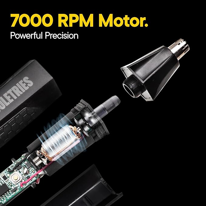 TOOLETRIES The Ranger - Electric Nose &amp Ear Hair Trimmer for Men Wet/Dry Nose Clippers with Stainless Steel Blades Waterproof Rechargeable Li-Ion Battery LED Spotlight Travel Lock - Black