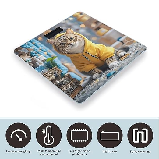 Cat in Yellow Hoodie Smart Scale for Body Weight Accurate Bathroom Scale with LED Display Digital Weight Scales Weighing Machine High Precision Scales for Bath Home