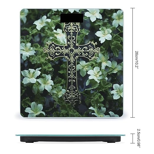 Black Cross Among Green Flowers Scale for Body Weight Anti-Slip Sturdy Tempered Glass Weighing Machine Highly Digital Accurate Bright LCD Bathroom Scale for Household Gift