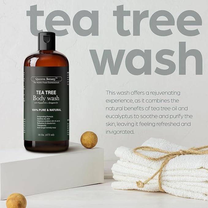 Artnaturals Antibacterial Tea Tree Oil Body Wash For Men &amp Women Remedy Soap Extra Strength - Helps Treat Acne Athletes foot Eczema Toenail Fungus &amp Jock Itch &amp Ringworm (16 Fl Oz (Pack