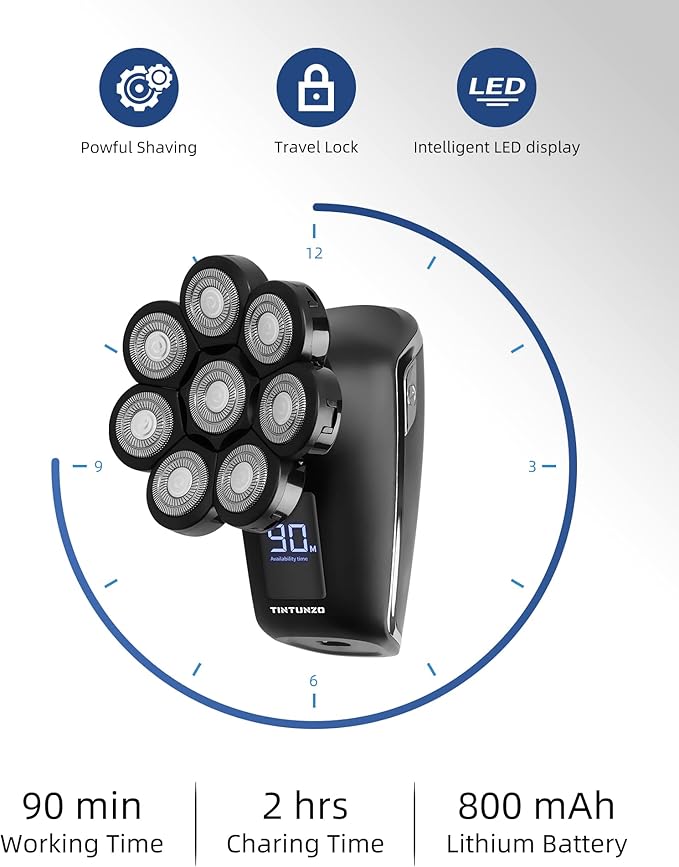 Head Shaver 8D - Electric Razor for Bald Men With Wet and Dry - Cordless Rechargeable Ergonomic Design - Multifunctional
