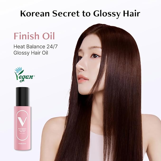 VODANA Professional Hair Irons Bundle Pocket Mini Flat Iron Creamy Blue Heat Balance 24/7 Glossy Hair Oil