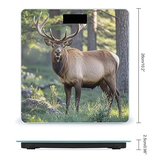 Deer in The Wild Bathroom Scale for Body Weight Bathroom Weighing Scales with Back Lit LED Display Sturdy Tempered Glass Body Weight Bathroom Scale 400lb Weighing