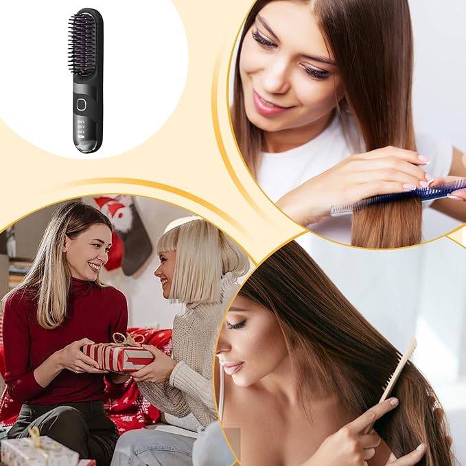Cordless Hair Straightener - PC 220V Hair Curler Brush | 30W Electric Straightening Brush for Women | Heat Safety 2-in-1 Curling Iron | Cordless Curler for Travel Salon Home Use