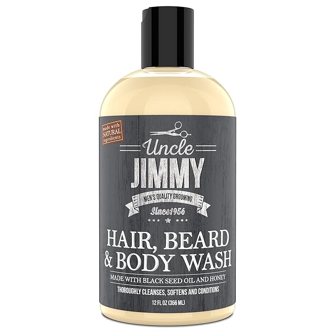 Uncle Jimmy Hair Beard &amp Body Wash | Sulfate Free Paraben Free with Naturally Derived Clean Ingredients Leaving Skin Soft and Hydrating 12 Fl Oz Pack of 4