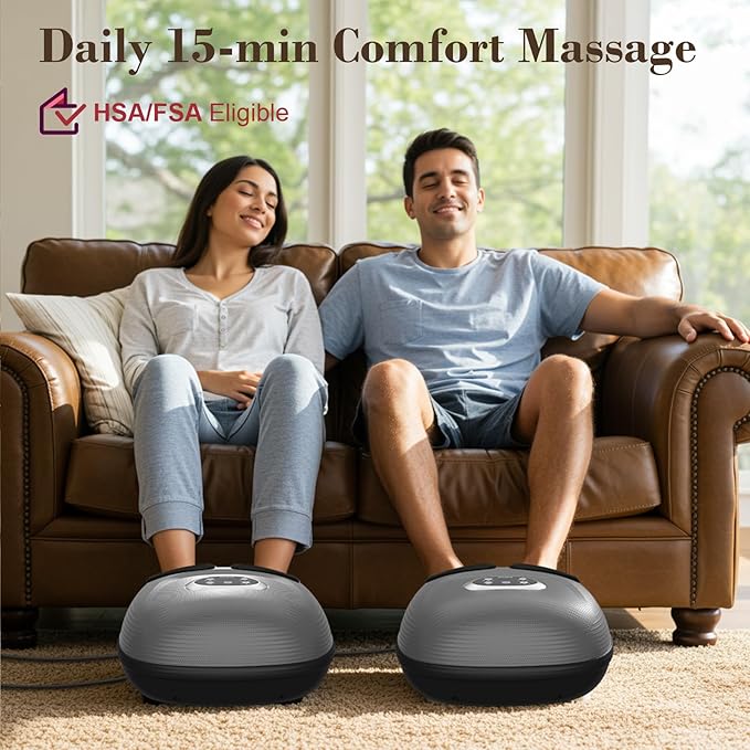 FSA Eligible Foot Massager for Neuropathy HSA Store Feet Massager with Heat Vibration &amp Compression Deep Kneading for Tired Feet Birthday Gifts for Women Men（Gray）
