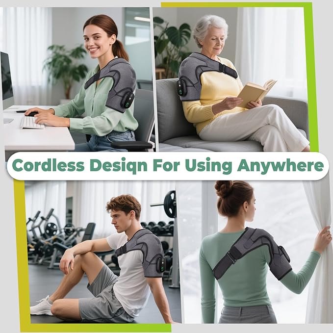 Shoulder Heating Pad with Massage Cordless Shoulder Heating Pad Shoulders Massager for Pain Relief Left Right Heated Shoulder Wrap for Rotator Cuff &amp Shoulder Brace Support