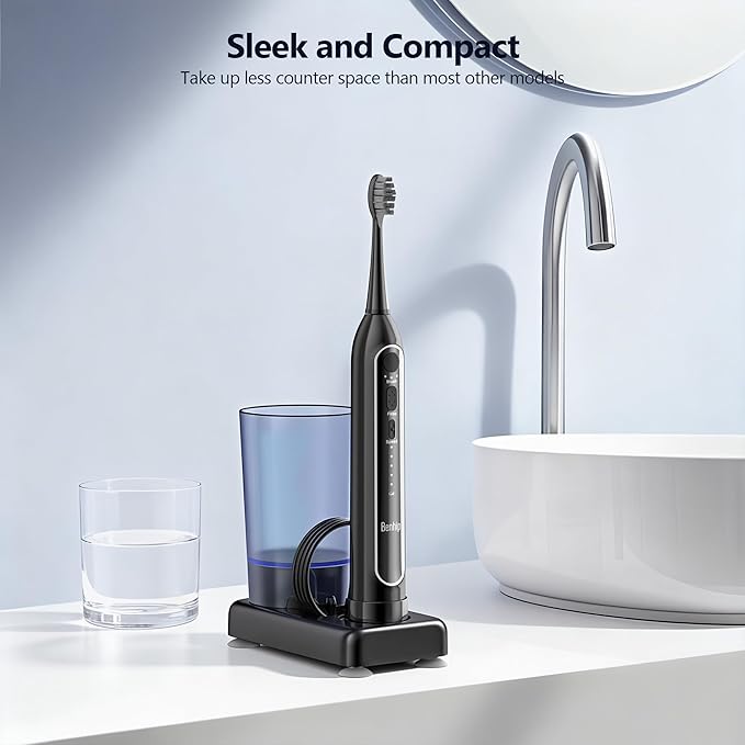 Electric Toothbrush with Water Flosser – 3 Sonic Toothbrush Modes &amp 5 Water Flossing Pressure – Fast Charging &amp IPX7 Waterproof – Portable Travel Case Included Black
