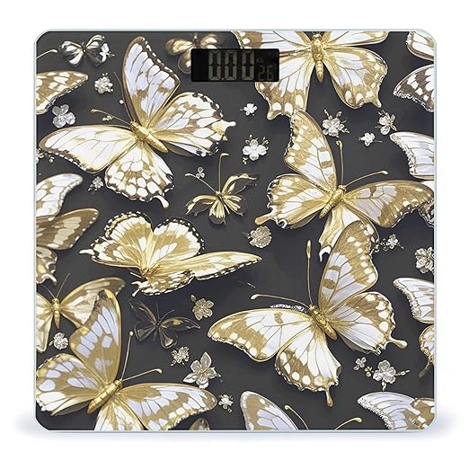 Gold White Butterflies Black Scale for Body Weight Smart Scales Digital Bathroom Scale High Precision Weighing Scales with Large Display Weighing Machine for People