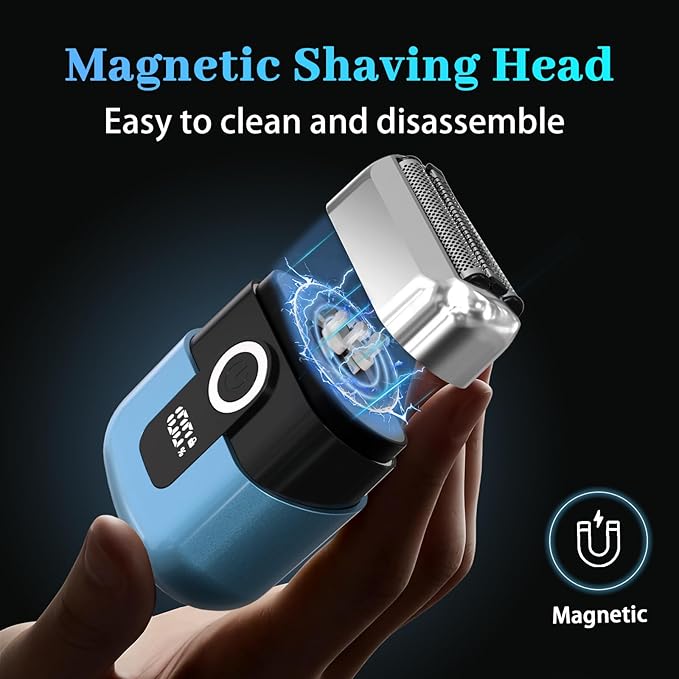 Electric Foil Shaver for Men: Mini Electric Razor for Face/Beard - 3 Floating Blades Cordless Razor with LED Display - IPX7 Waterproof Wet Dry Shaving for Travel &amp Home USB Type C