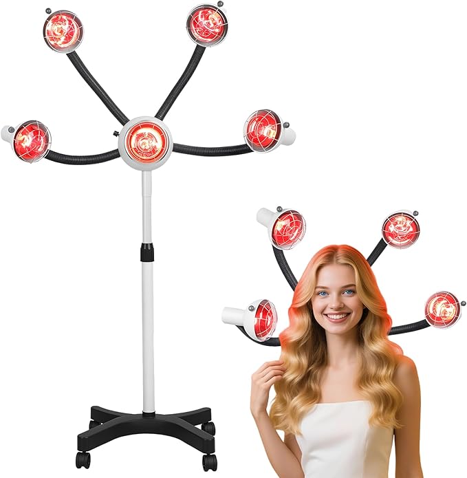 750W 5-Head Infrared Hair DryerFar-Infrared Heating Lamp with Adjustable TemperatureMulti-Directional Lamps Flexible Limb &ampAnti-Tangle CastersFor Salon&ampHome Hair Coloring Perming&ampStyl