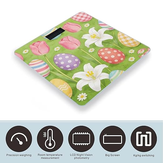 Easter Flower Smart Scale for Body Weight Digital Bathroom Scale Toughened Glass Weight Scale with Large LCD Backlight Display High Precision Scales Weighing Machine